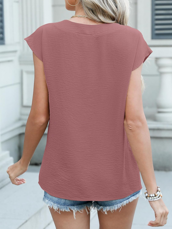 ANRABESS Women Tops V Neck T Shirts Cap Sleeve Business Casual Tops for Women Summer Loose Fit Dressy Work Office Blouses Cute Clothes Trendy Outfits
