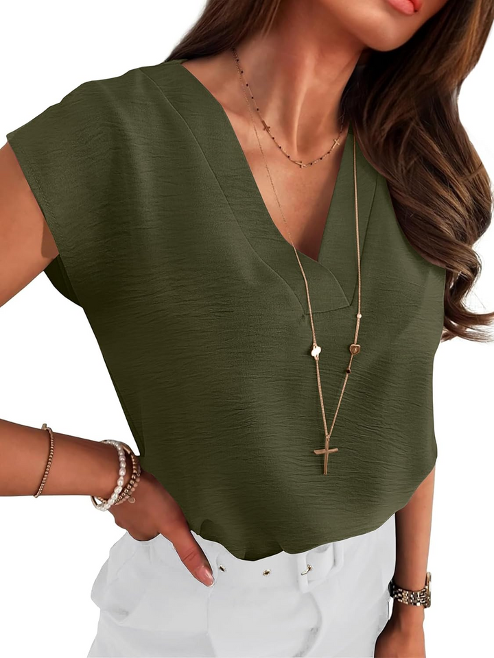 ANRABESS Women Tops V Neck T Shirts Cap Sleeve Business Casual Tops for Women Summer Loose Fit Dressy Work Office Blouses Cute Clothes Trendy Outfits