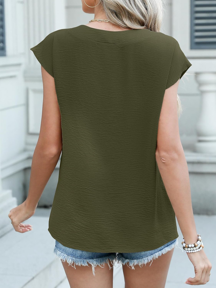 ANRABESS Women Tops V Neck T Shirts Cap Sleeve Business Casual Tops for Women Summer Loose Fit Dressy Work Office Blouses Cute Clothes Trendy Outfits