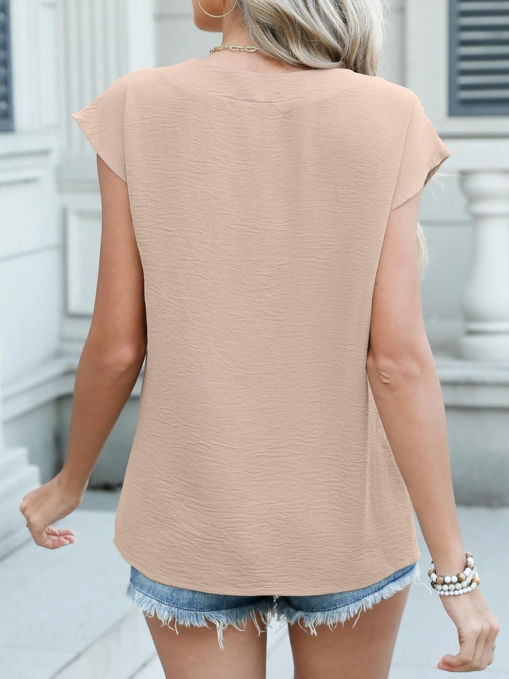 ANRABESS Women Tops V Neck T Shirts Cap Sleeve Business Casual Tops for Women Summer Loose Fit Dressy Work Office Blouses Cute Clothes Trendy Outfits
