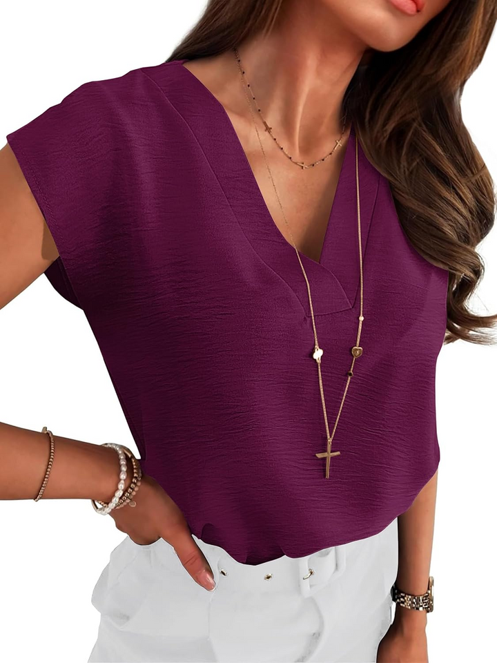 ANRABESS Women Tops V Neck T Shirts Cap Sleeve Business Casual Tops for Women Summer Loose Fit Dressy Work Office Blouses Cute Clothes Trendy Outfits
