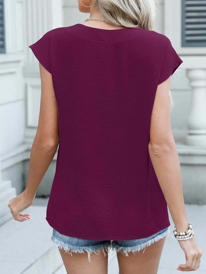 ANRABESS Women Tops V Neck T Shirts Cap Sleeve Business Casual Tops for Women Summer Loose Fit Dressy Work Office Blouses Cute Clothes Trendy Outfits