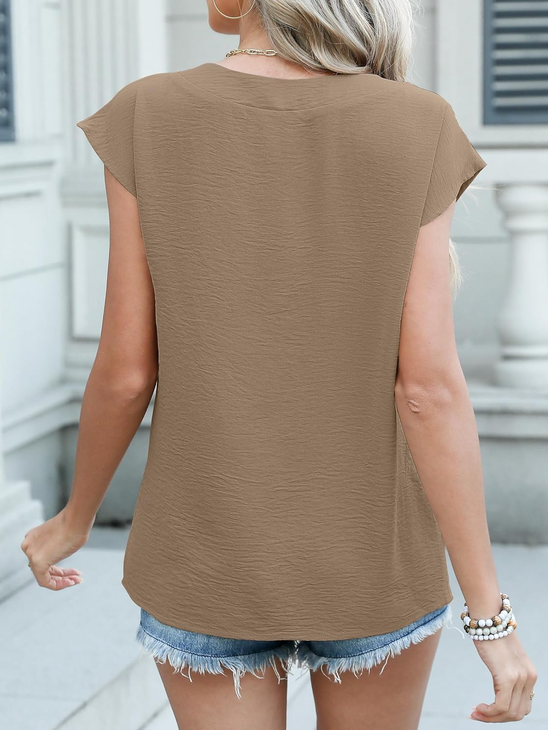 ANRABESS Women Tops V Neck T Shirts Cap Sleeve Business Casual Tops for Women Summer Loose Fit Dressy Work Office Blouses Cute Clothes Trendy Outfits