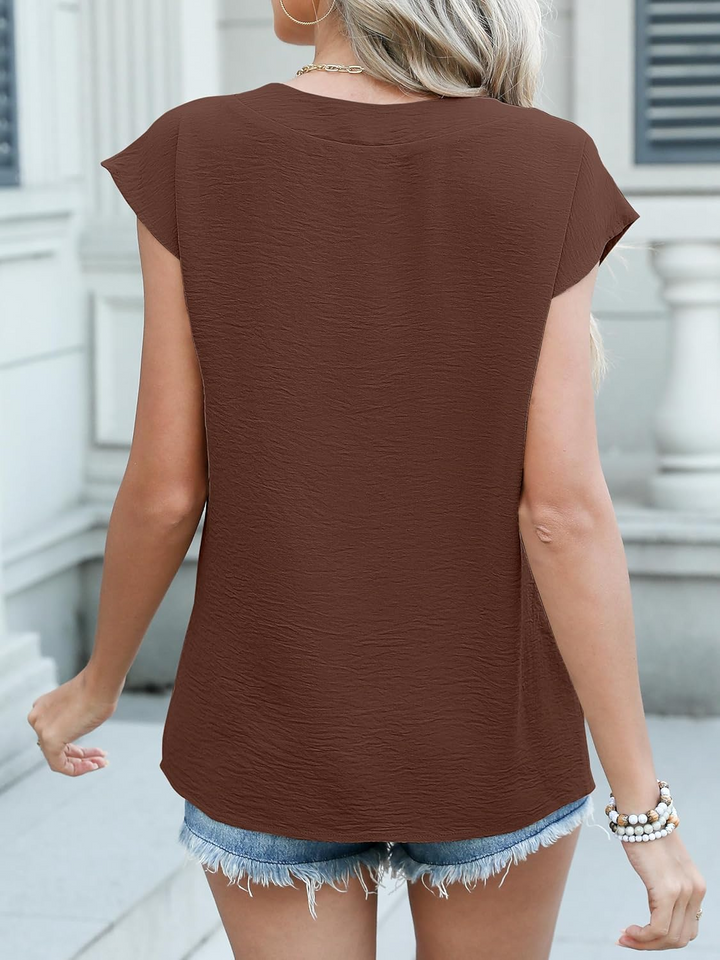 ANRABESS Women Tops V Neck T Shirts Cap Sleeve Business Casual Tops for Women Summer Loose Fit Dressy Work Office Blouses Cute Clothes Trendy Outfits