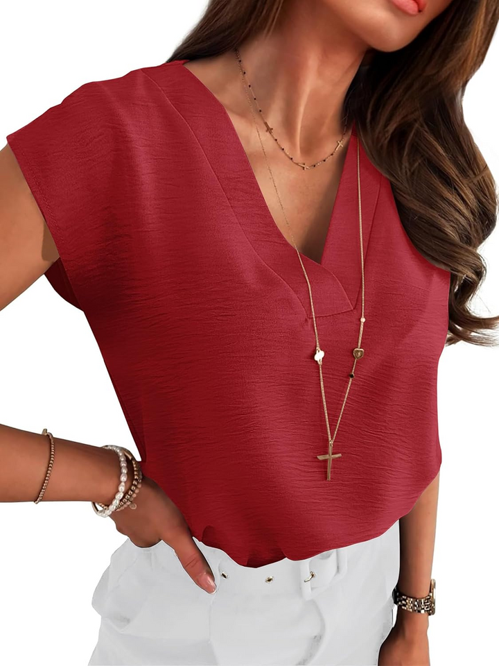 ANRABESS Women Tops V Neck T Shirts Cap Sleeve Business Casual Tops for Women Summer Loose Fit Dressy Work Office Blouses Cute Clothes Trendy Outfits