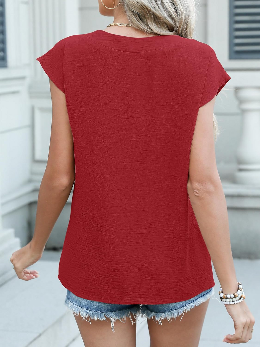 ANRABESS Women Tops V Neck T Shirts Cap Sleeve Business Casual Tops for Women Summer Loose Fit Dressy Work Office Blouses Cute Clothes Trendy Outfits