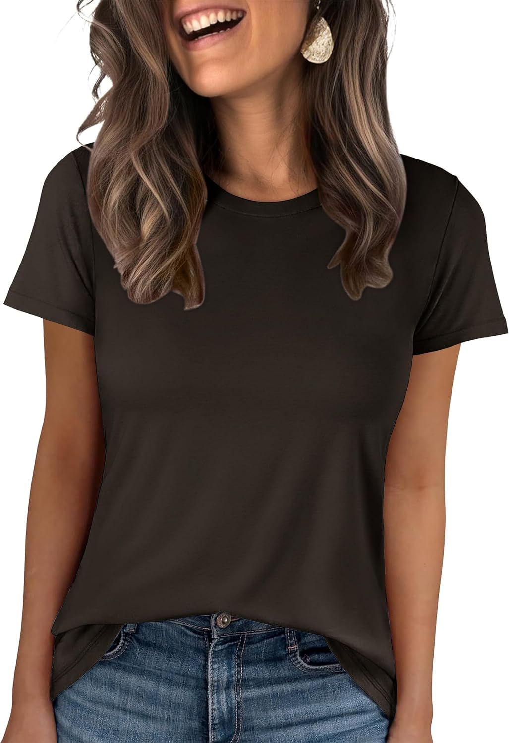 ANRABESS Summer T Shirts for Women, Round Neck Short Sleeve Tops for Women 2026 WrinkleFree Comfy Tshirt Basic Tee Casual Workout Tops Vacation Outfits