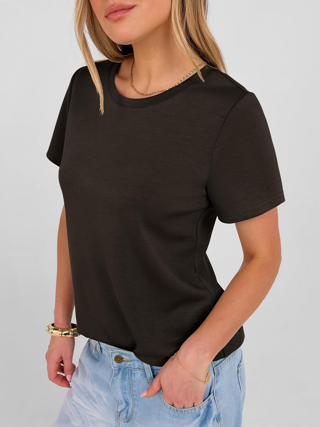 ANRABESS Summer T Shirts for Women, Round Neck Short Sleeve Tops for Women 2026 WrinkleFree Comfy Tshirt Basic Tee Casual Workout Tops Vacation Outfits