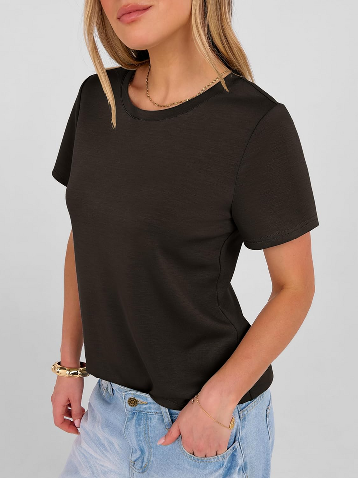 ANRABESS Summer T Shirts for Women, Round Neck Short Sleeve Tops for Women 2026 WrinkleFree Comfy Tshirt Basic Tee Casual Workout Tops Vacation Outfits