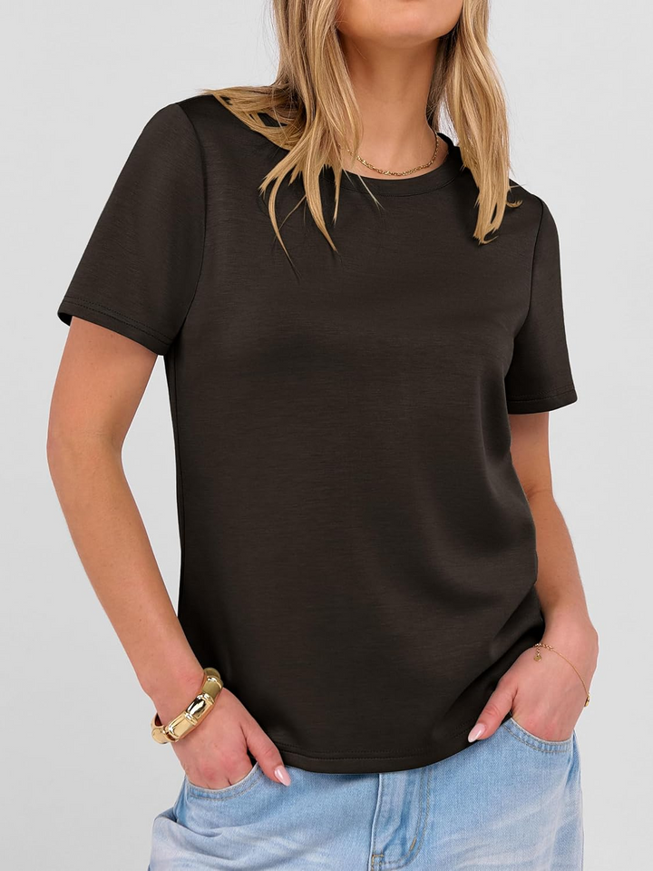 ANRABESS Summer T Shirts for Women, Round Neck Short Sleeve Tops for Women 2026 WrinkleFree Comfy Tshirt Basic Tee Casual Workout Tops Vacation Outfits