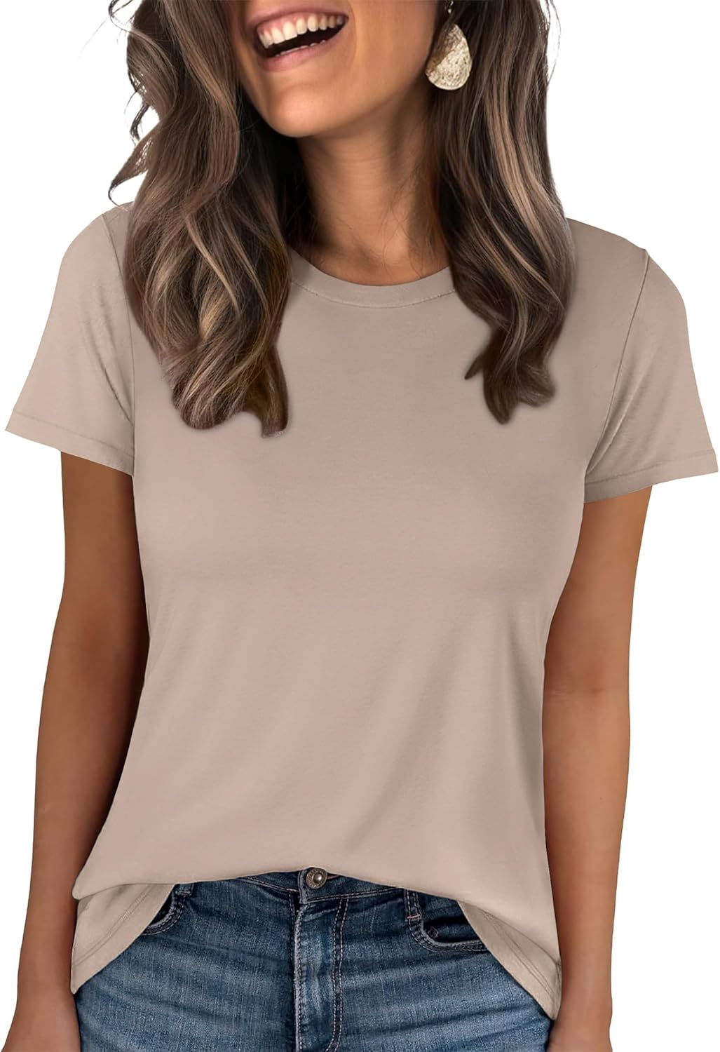 ANRABESS Summer T Shirts for Women, Round Neck Short Sleeve Tops for Women 2026 WrinkleFree Comfy Tshirt Basic Tee Casual Workout Tops Vacation Outfits