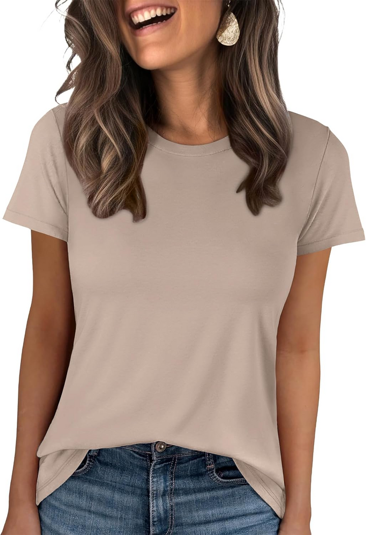 ANRABESS Summer T Shirts for Women, Round Neck Short Sleeve Tops for Women 2026 WrinkleFree Comfy Tshirt Basic Tee Casual Workout Tops Vacation Outfits