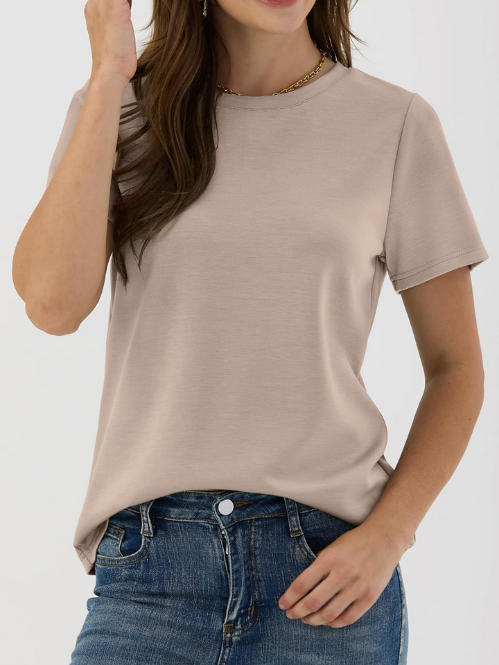 ANRABESS Summer T Shirts for Women, Round Neck Short Sleeve Tops for Women 2026 WrinkleFree Comfy Tshirt Basic Tee Casual Workout Tops Vacation Outfits
