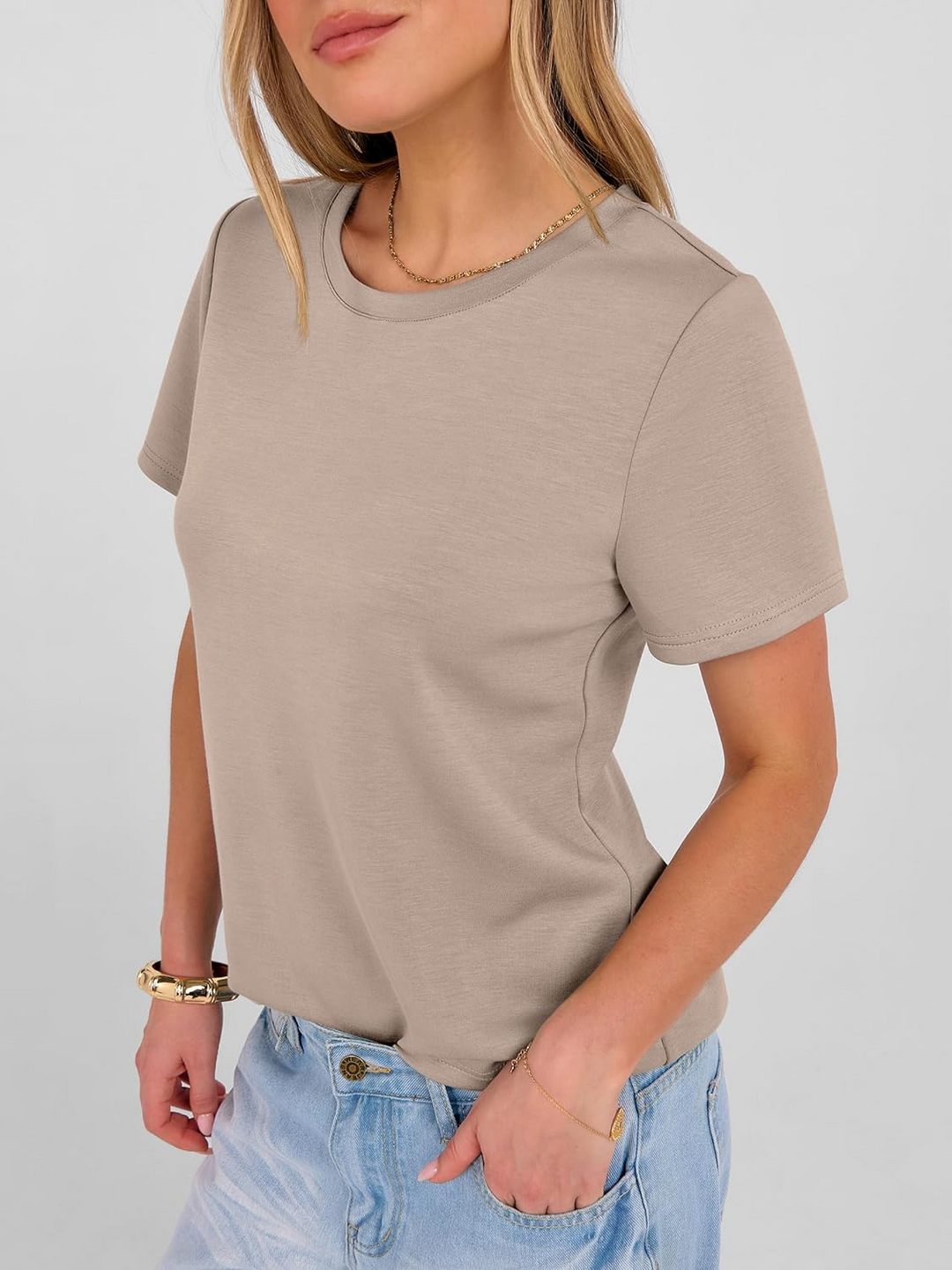 ANRABESS Summer T Shirts for Women, Round Neck Short Sleeve Tops for Women 2026 WrinkleFree Comfy Tshirt Basic Tee Casual Workout Tops Vacation Outfits