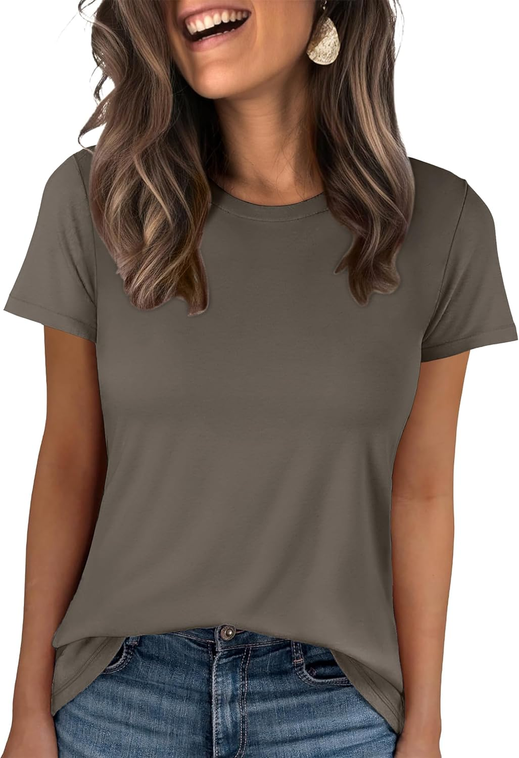 ANRABESS Summer T Shirts for Women, Round Neck Short Sleeve Tops for Women 2026 WrinkleFree Comfy Tshirt Basic Tee Casual Workout Tops Vacation Outfits