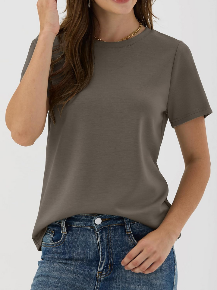 ANRABESS Summer T Shirts for Women, Round Neck Short Sleeve Tops for Women 2026 WrinkleFree Comfy Tshirt Basic Tee Casual Workout Tops Vacation Outfits