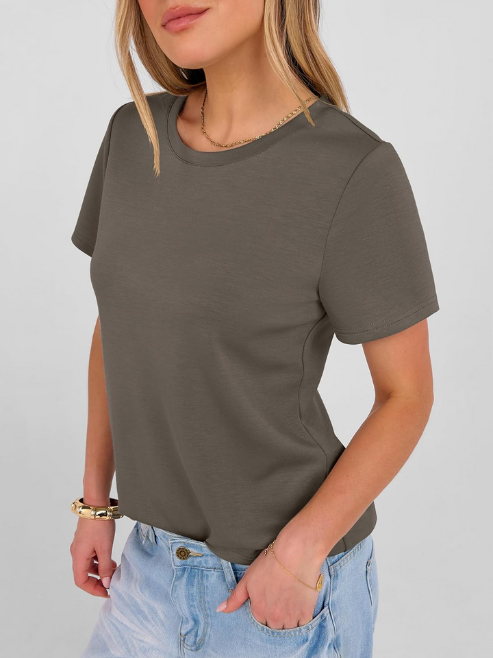 ANRABESS Summer T Shirts for Women, Round Neck Short Sleeve Tops for Women 2026 WrinkleFree Comfy Tshirt Basic Tee Casual Workout Tops Vacation Outfits