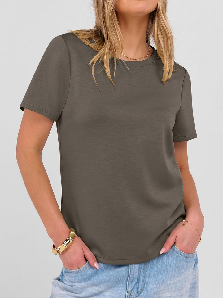 ANRABESS Summer T Shirts for Women, Round Neck Short Sleeve Tops for Women 2026 WrinkleFree Comfy Tshirt Basic Tee Casual Workout Tops Vacation Outfits