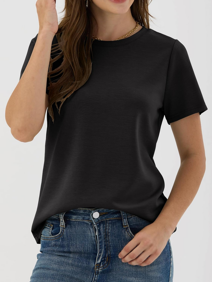 ANRABESS Summer T Shirts for Women, Round Neck Short Sleeve Tops for Women 2026 WrinkleFree Comfy Tshirt Basic Tee Casual Workout Tops Vacation Outfits