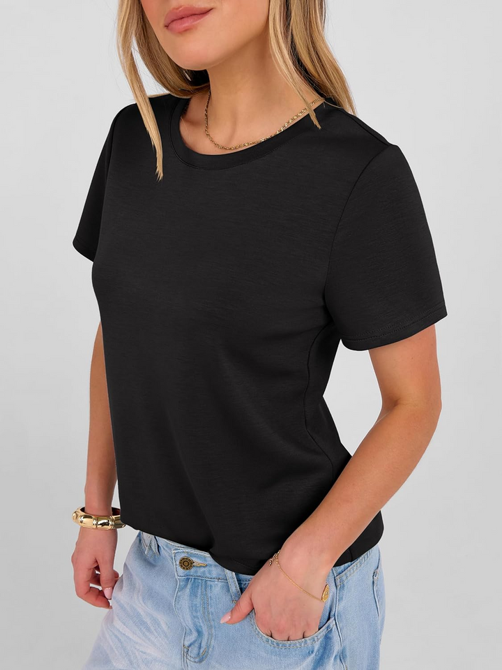 ANRABESS Summer T Shirts for Women, Round Neck Short Sleeve Tops for Women 2026 WrinkleFree Comfy Tshirt Basic Tee Casual Workout Tops Vacation Outfits