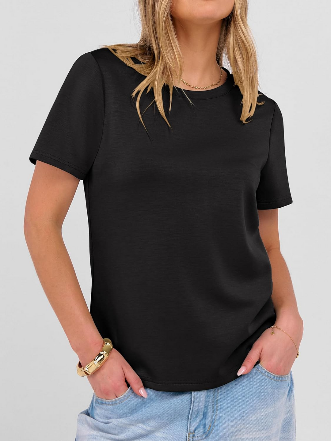 ANRABESS Summer T Shirts for Women, Round Neck Short Sleeve Tops for Women 2026 WrinkleFree Comfy Tshirt Basic Tee Casual Workout Tops Vacation Outfits
