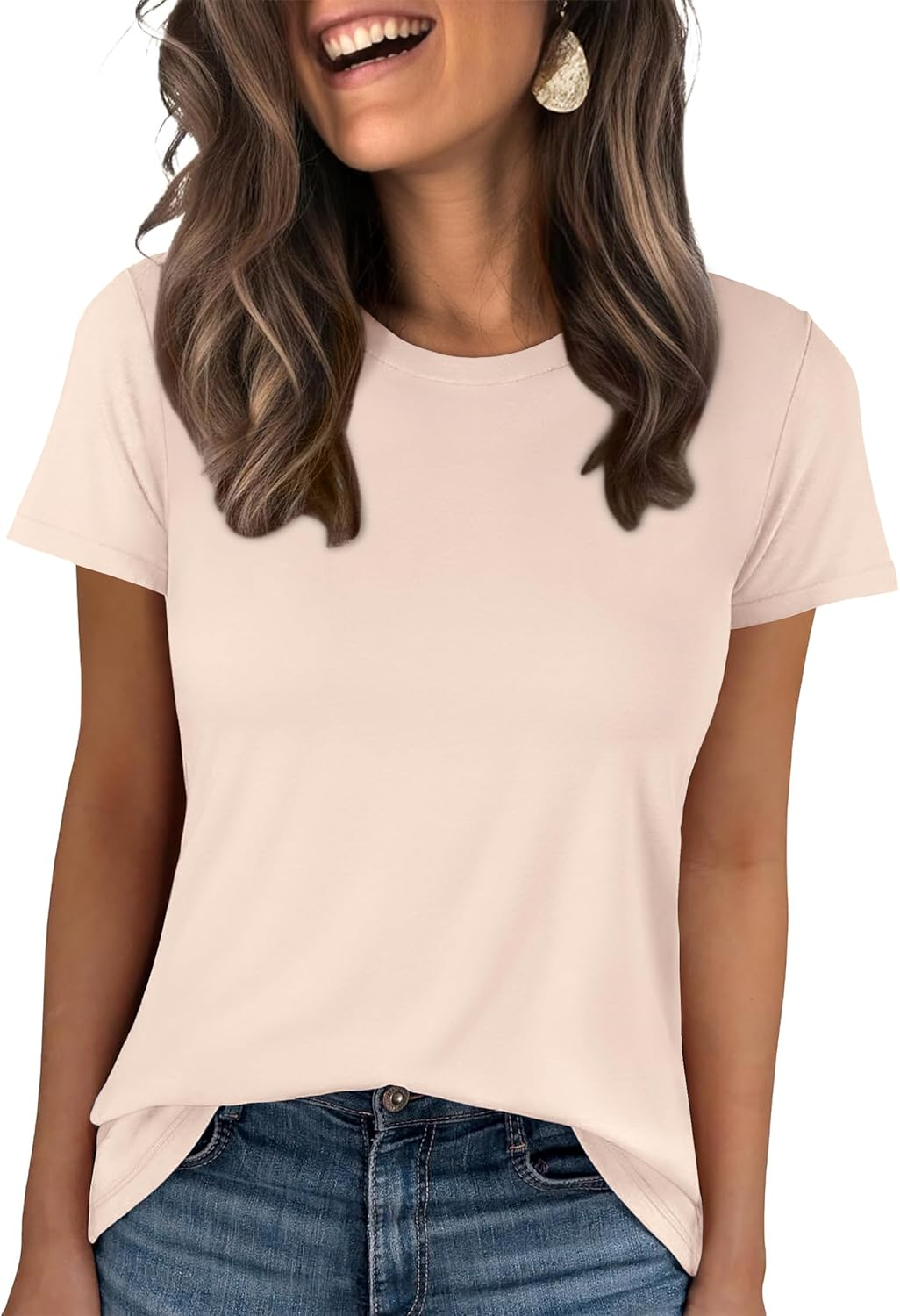 ANRABESS Summer T Shirts for Women, Round Neck Short Sleeve Tops for Women 2026 WrinkleFree Comfy Tshirt Basic Tee Casual Workout Tops Vacation Outfits