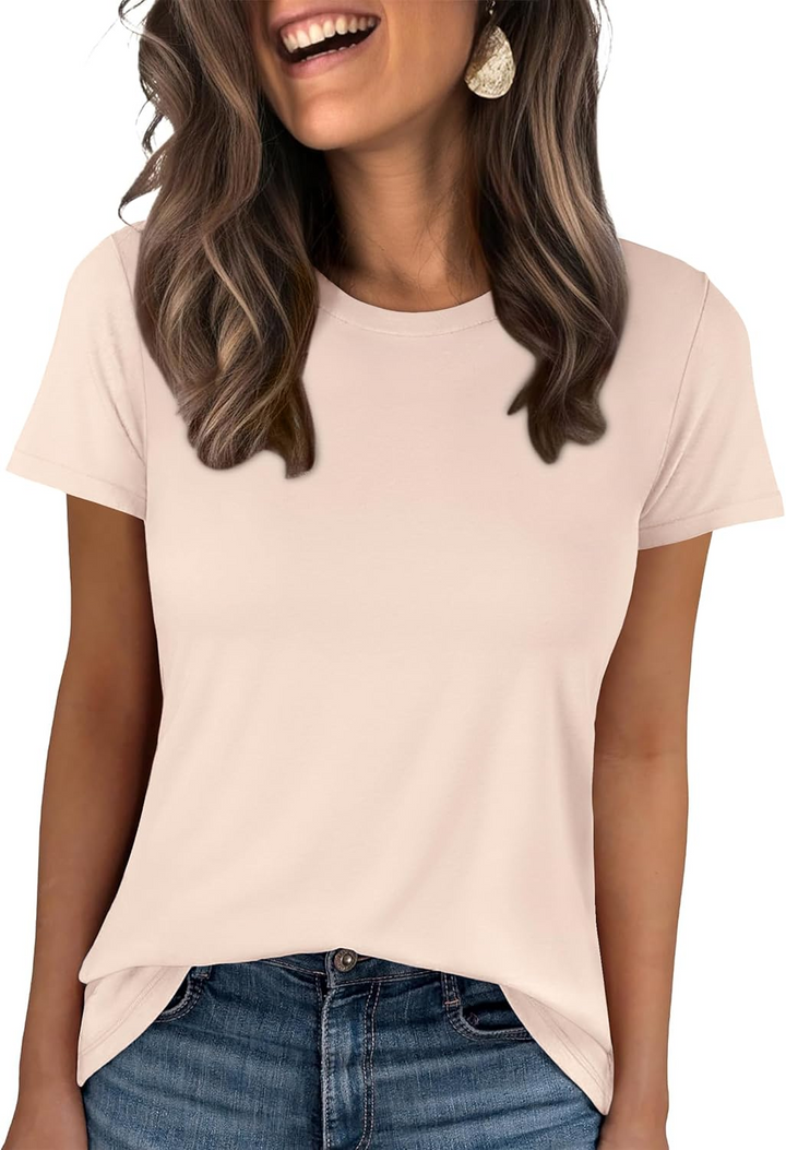 ANRABESS Summer T Shirts for Women, Round Neck Short Sleeve Tops for Women 2026 WrinkleFree Comfy Tshirt Basic Tee Casual Workout Tops Vacation Outfits