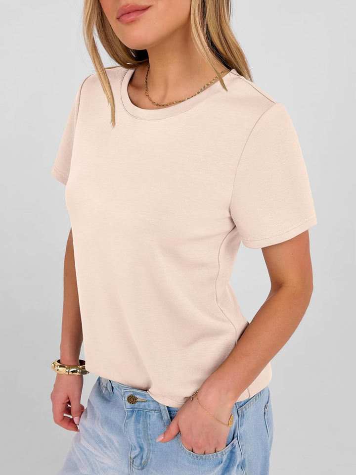 ANRABESS Summer T Shirts for Women, Round Neck Short Sleeve Tops for Women 2026 WrinkleFree Comfy Tshirt Basic Tee Casual Workout Tops Vacation Outfits