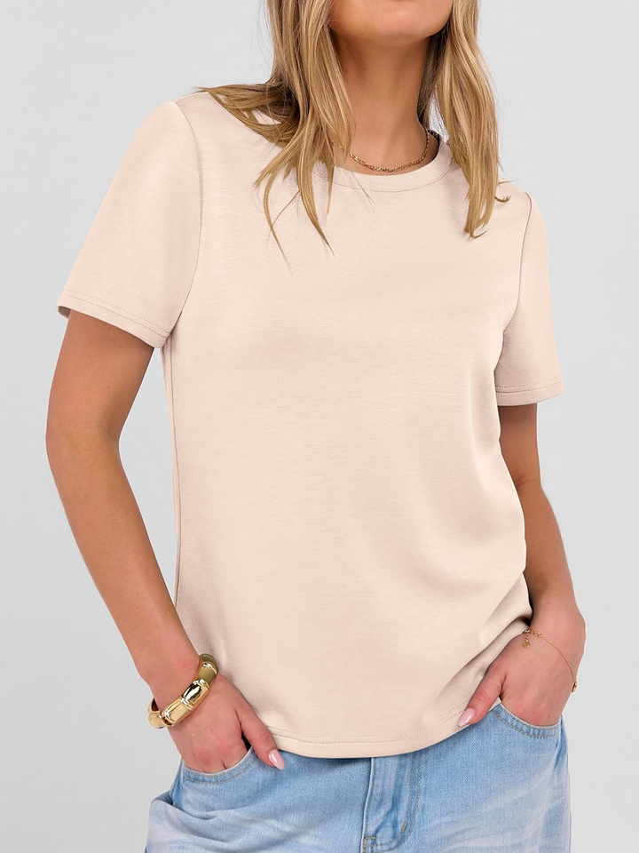 ANRABESS Summer T Shirts for Women, Round Neck Short Sleeve Tops for Women 2026 WrinkleFree Comfy Tshirt Basic Tee Casual Workout Tops Vacation Outfits