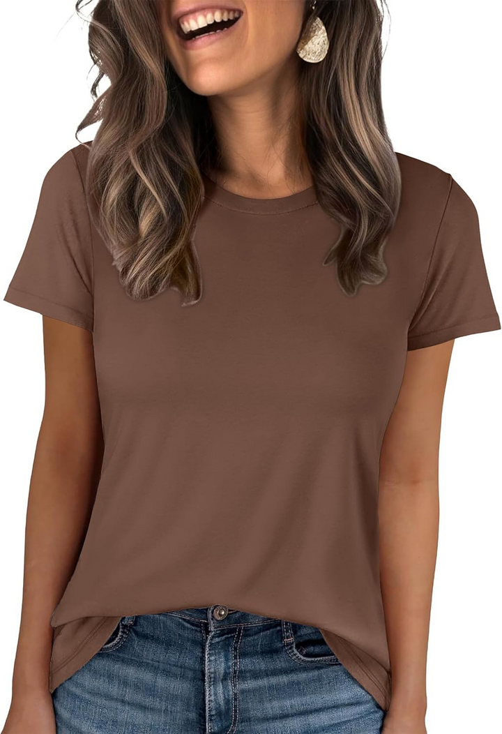 ANRABESS Summer T Shirts for Women, Round Neck Short Sleeve Tops for Women 2026 WrinkleFree Comfy Tshirt Basic Tee Casual Workout Tops Vacation Outfits