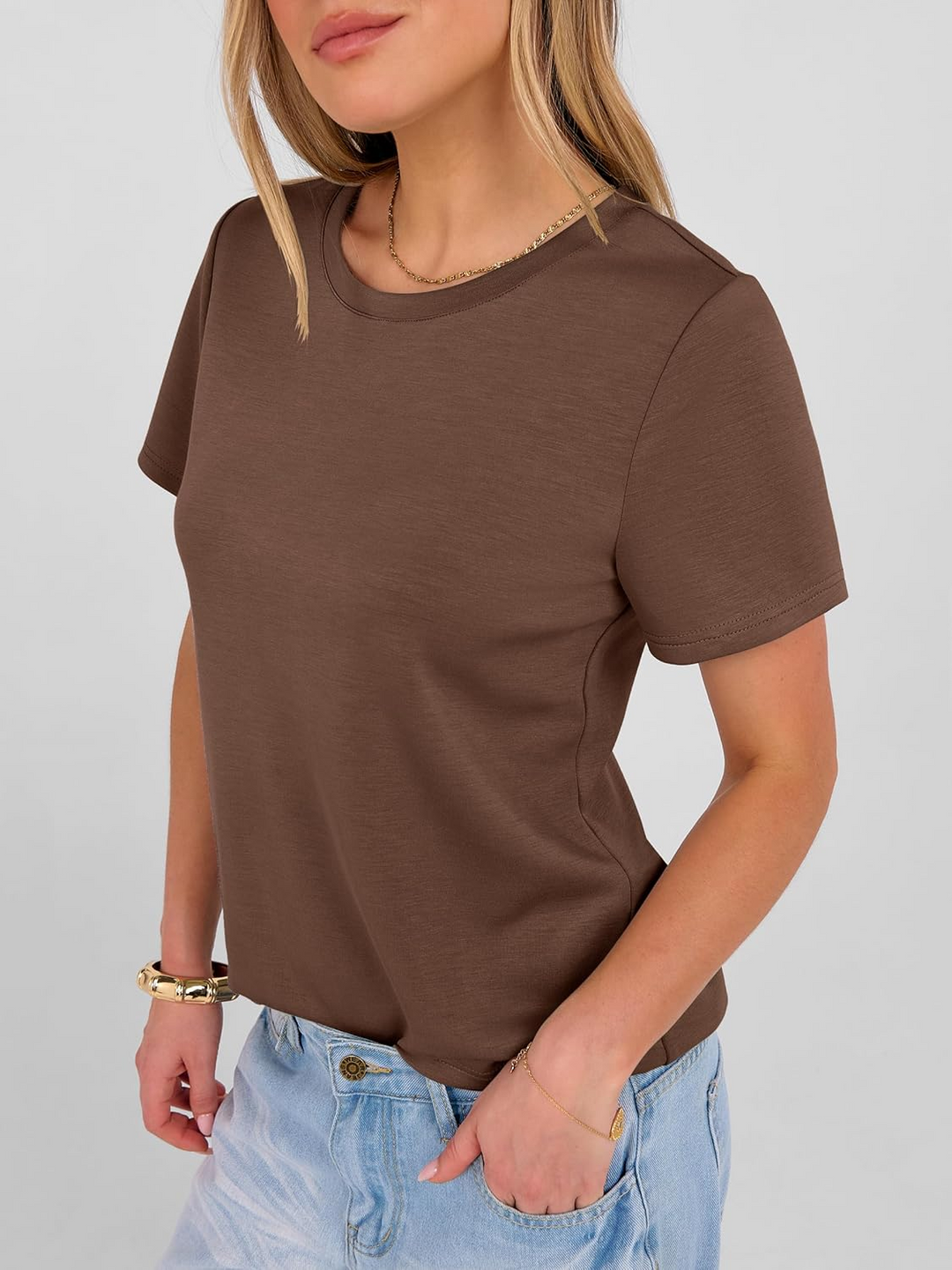 ANRABESS Summer T Shirts for Women, Round Neck Short Sleeve Tops for Women 2026 WrinkleFree Comfy Tshirt Basic Tee Casual Workout Tops Vacation Outfits