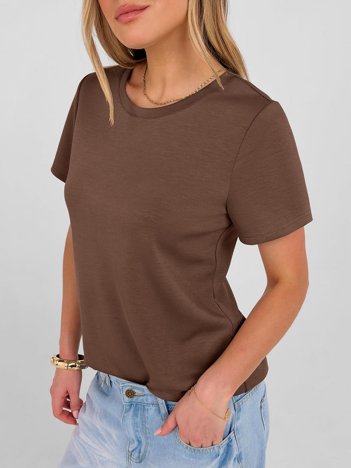 ANRABESS Summer T Shirts for Women, Round Neck Short Sleeve Tops for Women 2026 WrinkleFree Comfy Tshirt Basic Tee Casual Workout Tops Vacation Outfits