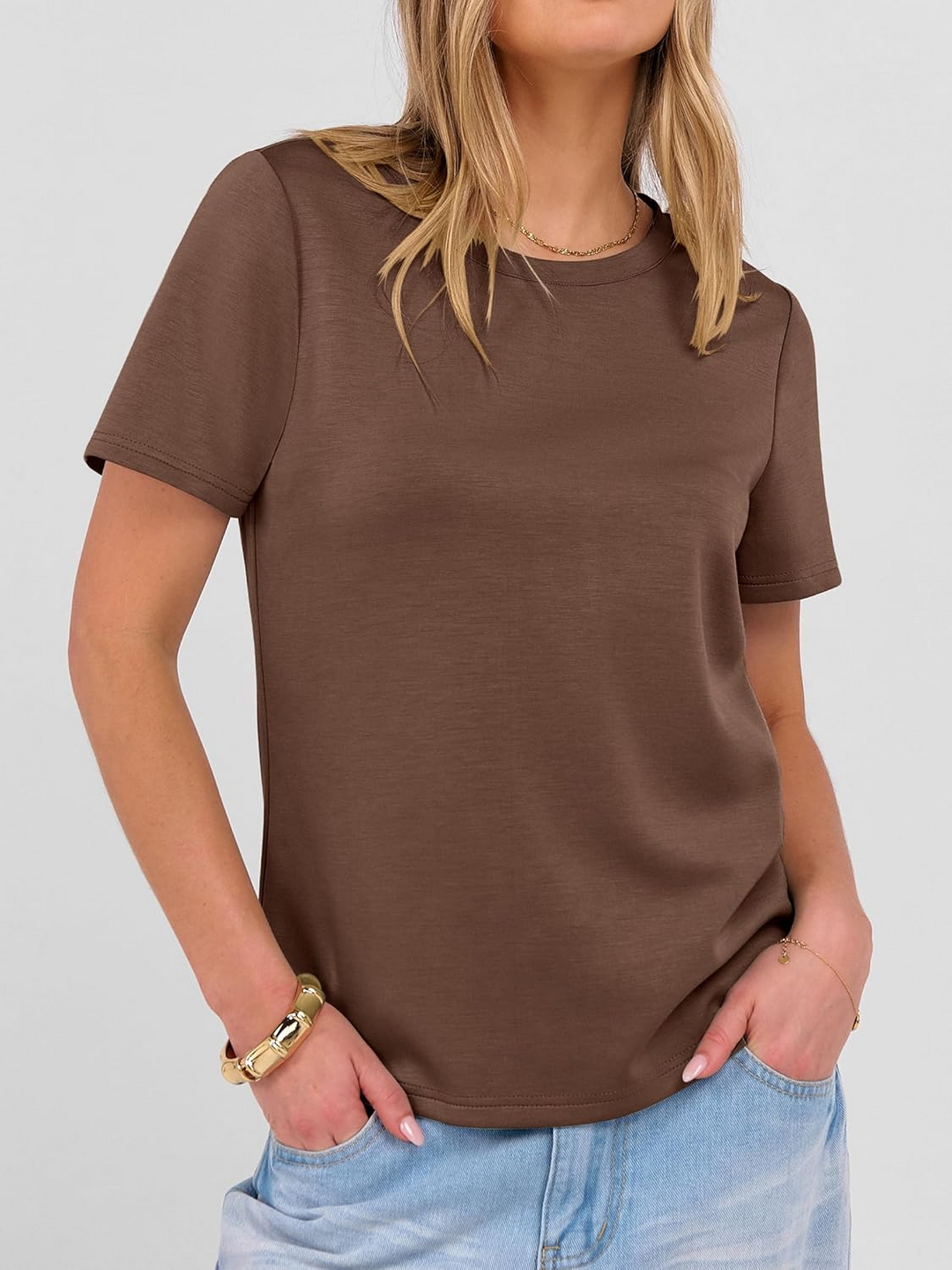 ANRABESS Summer T Shirts for Women, Round Neck Short Sleeve Tops for Women 2026 WrinkleFree Comfy Tshirt Basic Tee Casual Workout Tops Vacation Outfits