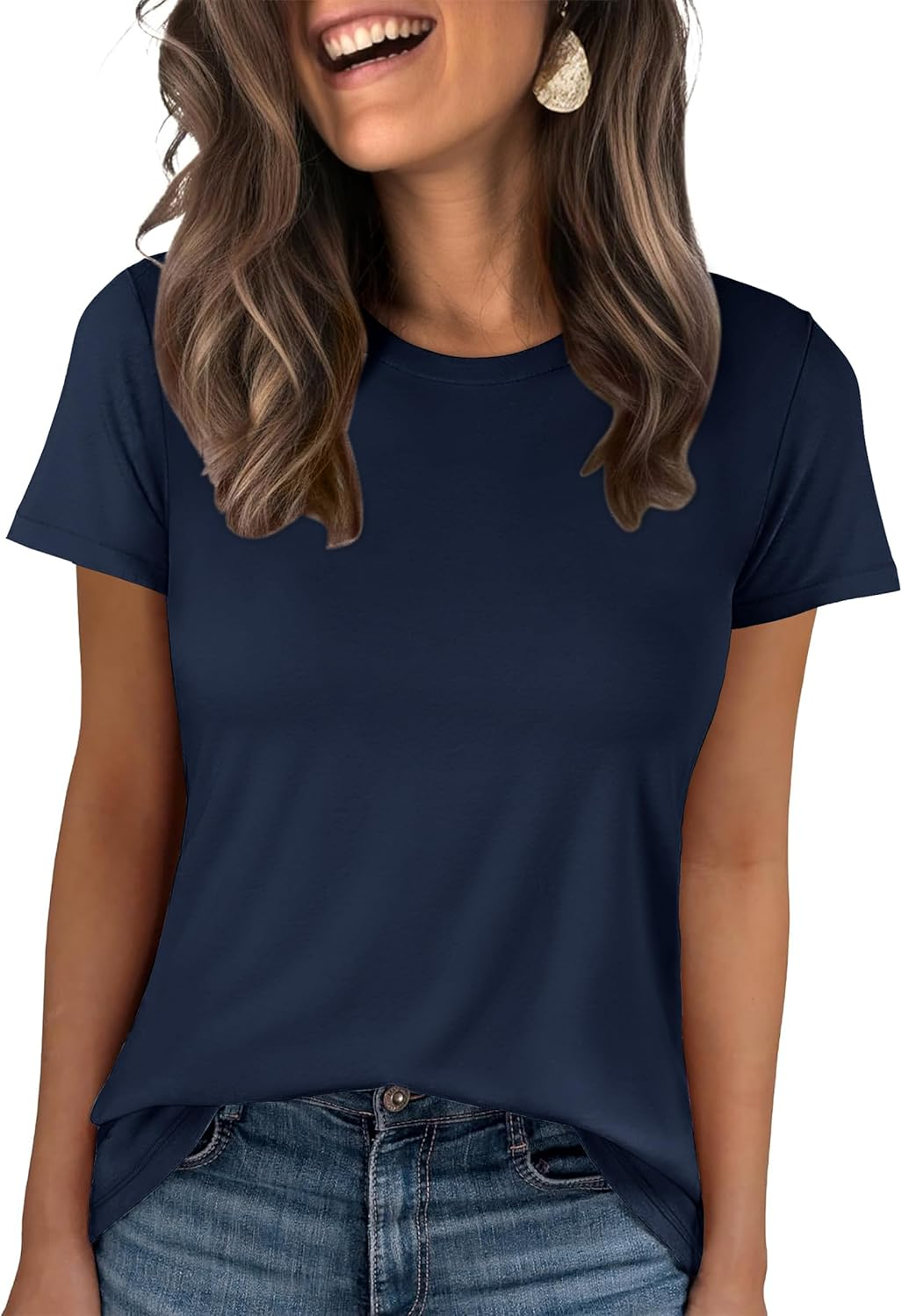 ANRABESS Summer T Shirts for Women, Round Neck Short Sleeve Tops for Women 2026 WrinkleFree Comfy Tshirt Basic Tee Casual Workout Tops Vacation Outfits