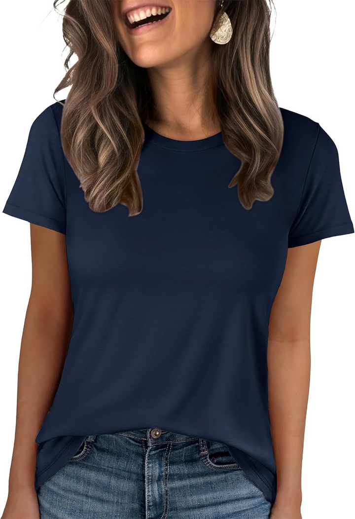 ANRABESS Summer T Shirts for Women, Round Neck Short Sleeve Tops for Women 2026 WrinkleFree Comfy Tshirt Basic Tee Casual Workout Tops Vacation Outfits