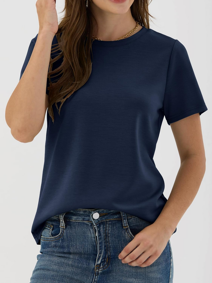 ANRABESS Summer T Shirts for Women, Round Neck Short Sleeve Tops for Women 2026 WrinkleFree Comfy Tshirt Basic Tee Casual Workout Tops Vacation Outfits