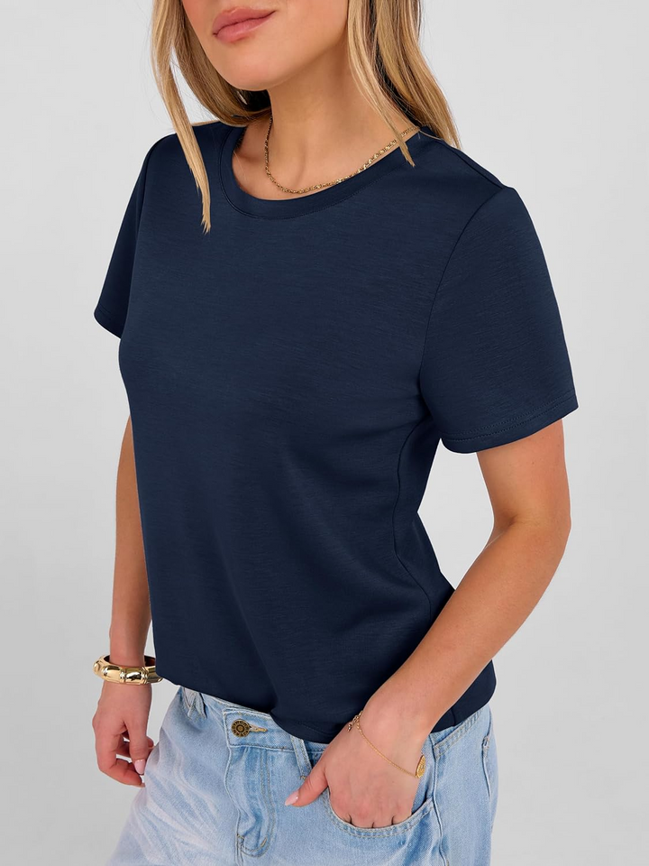 ANRABESS Summer T Shirts for Women, Round Neck Short Sleeve Tops for Women 2026 WrinkleFree Comfy Tshirt Basic Tee Casual Workout Tops Vacation Outfits