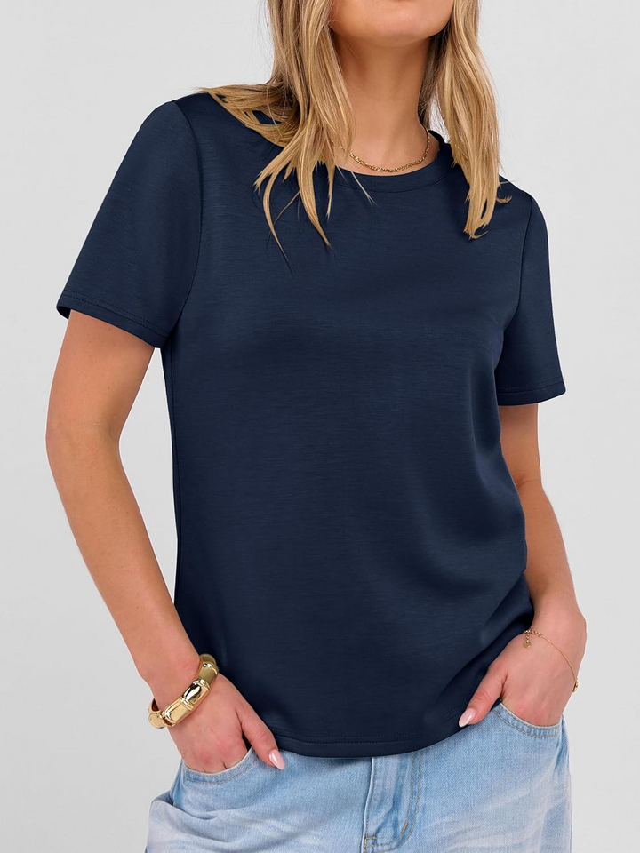 ANRABESS Summer T Shirts for Women, Round Neck Short Sleeve Tops for Women 2026 WrinkleFree Comfy Tshirt Basic Tee Casual Workout Tops Vacation Outfits