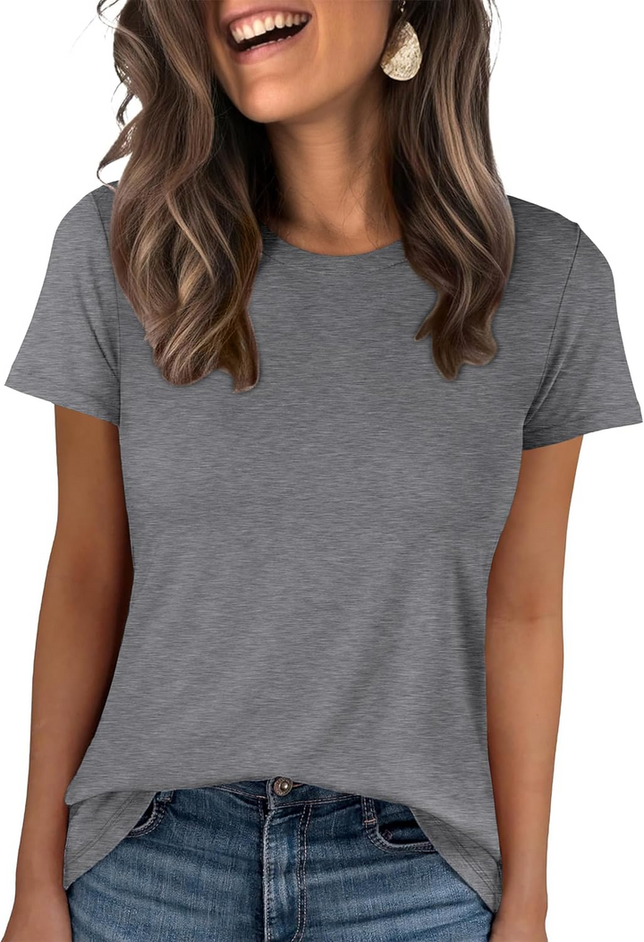 ANRABESS Summer T Shirts for Women, Round Neck Short Sleeve Tops for Women 2026 WrinkleFree Comfy Tshirt Basic Tee Casual Workout Tops Vacation Outfits
