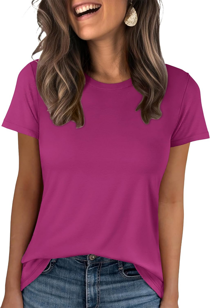 ANRABESS Summer T Shirts for Women, Round Neck Short Sleeve Tops for Women 2026 WrinkleFree Comfy Tshirt Basic Tee Casual Workout Tops Vacation Outfits