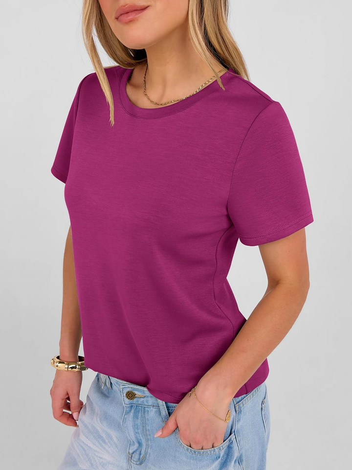ANRABESS Summer T Shirts for Women, Round Neck Short Sleeve Tops for Women 2026 WrinkleFree Comfy Tshirt Basic Tee Casual Workout Tops Vacation Outfits