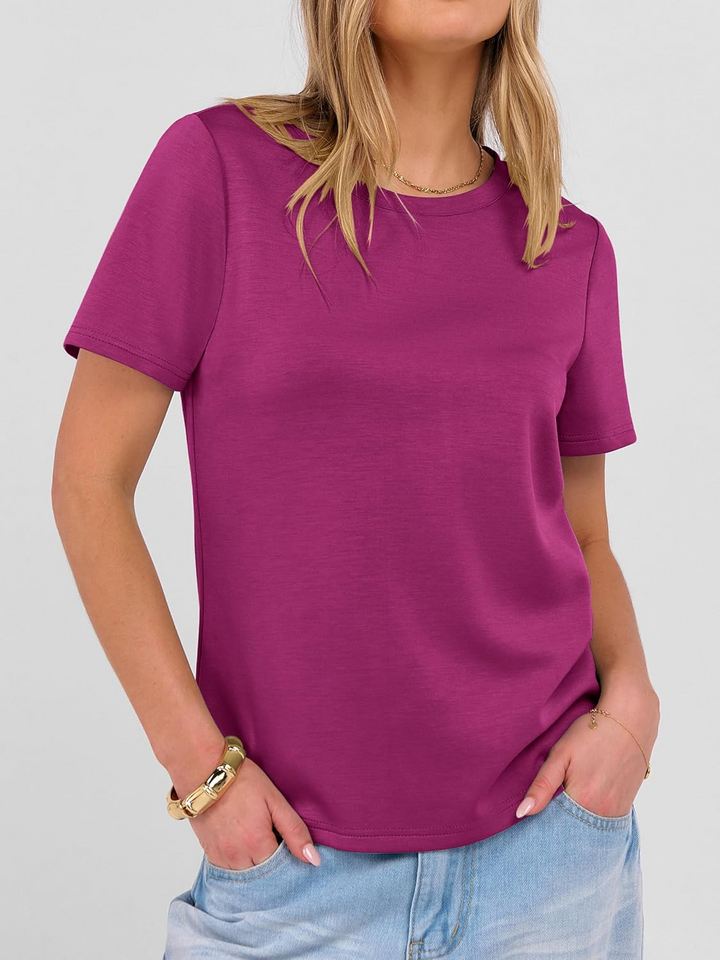 ANRABESS Summer T Shirts for Women, Round Neck Short Sleeve Tops for Women 2026 WrinkleFree Comfy Tshirt Basic Tee Casual Workout Tops Vacation Outfits