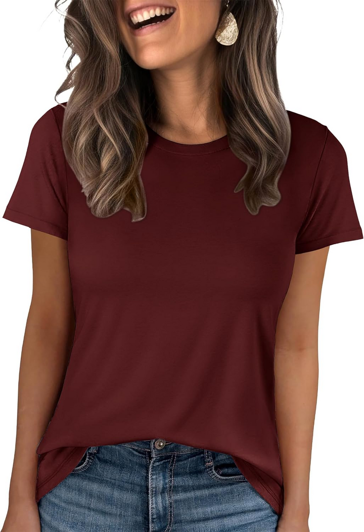 ANRABESS Summer T Shirts for Women, Round Neck Short Sleeve Tops for Women 2026 WrinkleFree Comfy Tshirt Basic Tee Casual Workout Tops Vacation Outfits