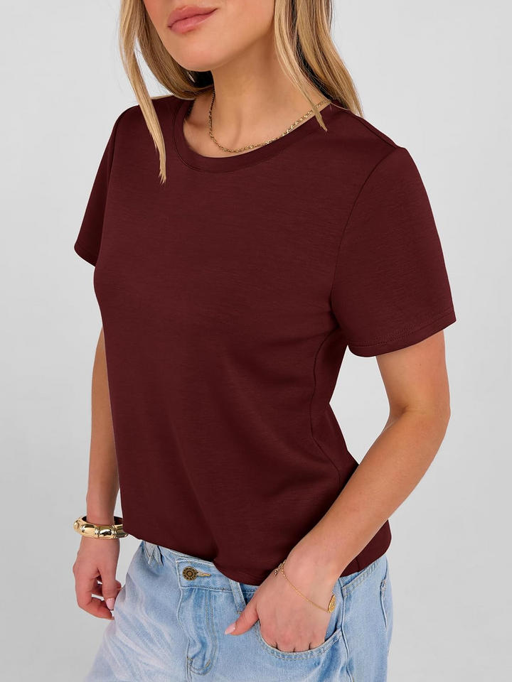 ANRABESS Summer T Shirts for Women, Round Neck Short Sleeve Tops for Women 2026 WrinkleFree Comfy Tshirt Basic Tee Casual Workout Tops Vacation Outfits