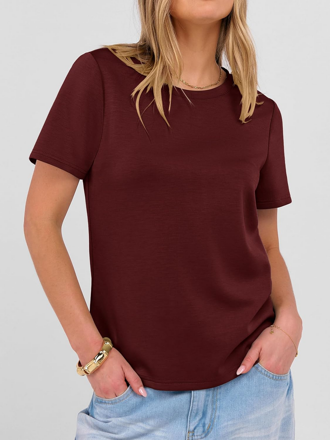 ANRABESS Summer T Shirts for Women, Round Neck Short Sleeve Tops for Women 2026 WrinkleFree Comfy Tshirt Basic Tee Casual Workout Tops Vacation Outfits