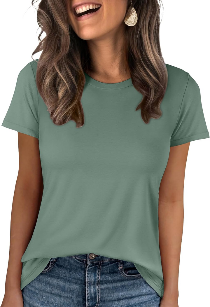 ANRABESS Summer T Shirts for Women, Round Neck Short Sleeve Tops for Women 2026 WrinkleFree Comfy Tshirt Basic Tee Casual Workout Tops Vacation Outfits