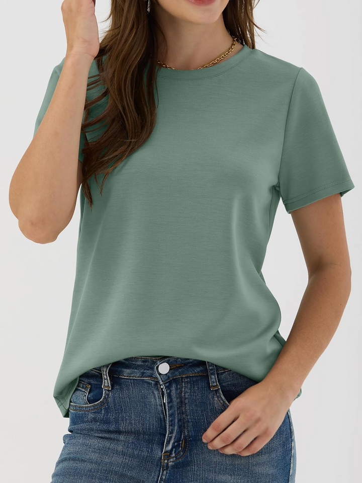 ANRABESS Summer T Shirts for Women, Round Neck Short Sleeve Tops for Women 2026 WrinkleFree Comfy Tshirt Basic Tee Casual Workout Tops Vacation Outfits