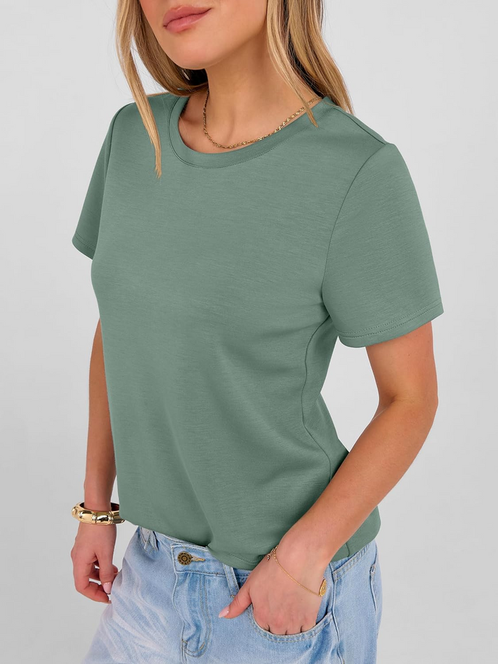 ANRABESS Summer T Shirts for Women, Round Neck Short Sleeve Tops for Women 2026 WrinkleFree Comfy Tshirt Basic Tee Casual Workout Tops Vacation Outfits