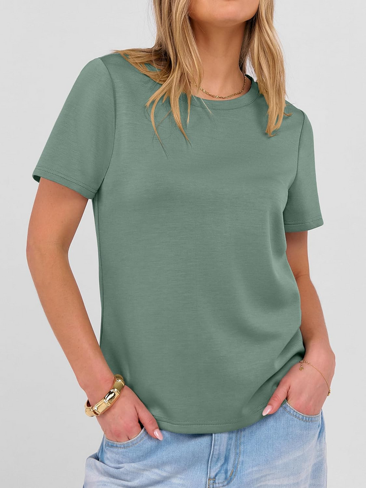 ANRABESS Summer T Shirts for Women, Round Neck Short Sleeve Tops for Women 2026 WrinkleFree Comfy Tshirt Basic Tee Casual Workout Tops Vacation Outfits