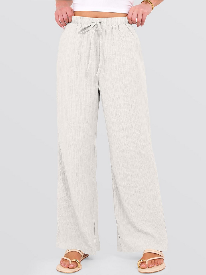ANRABESS Womens Casual Wide Leg Pants Elastic Waist Drawstring Lightweight Flowy Beach Palazzo Pants with Pockets